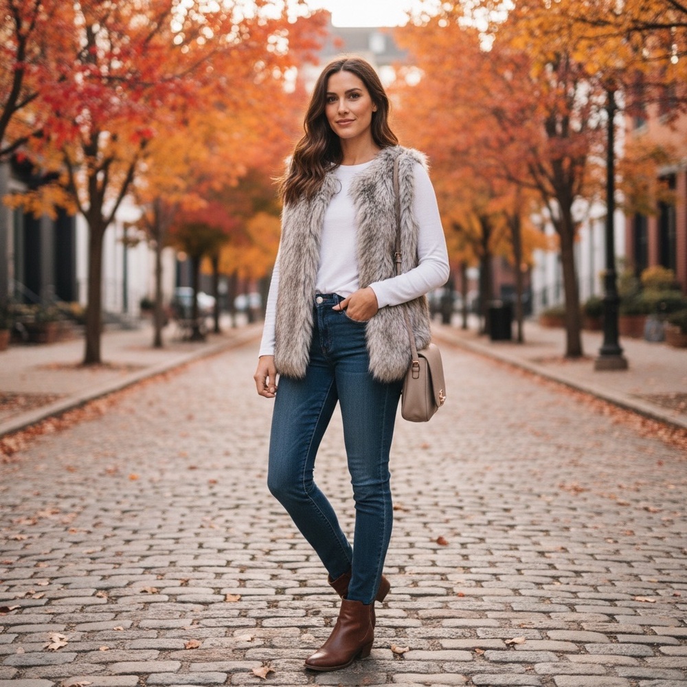 Women's Faux Fur Vest - Gray